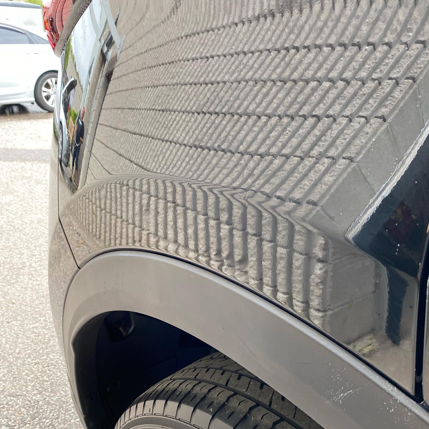 Clean polished light gray silver car hood