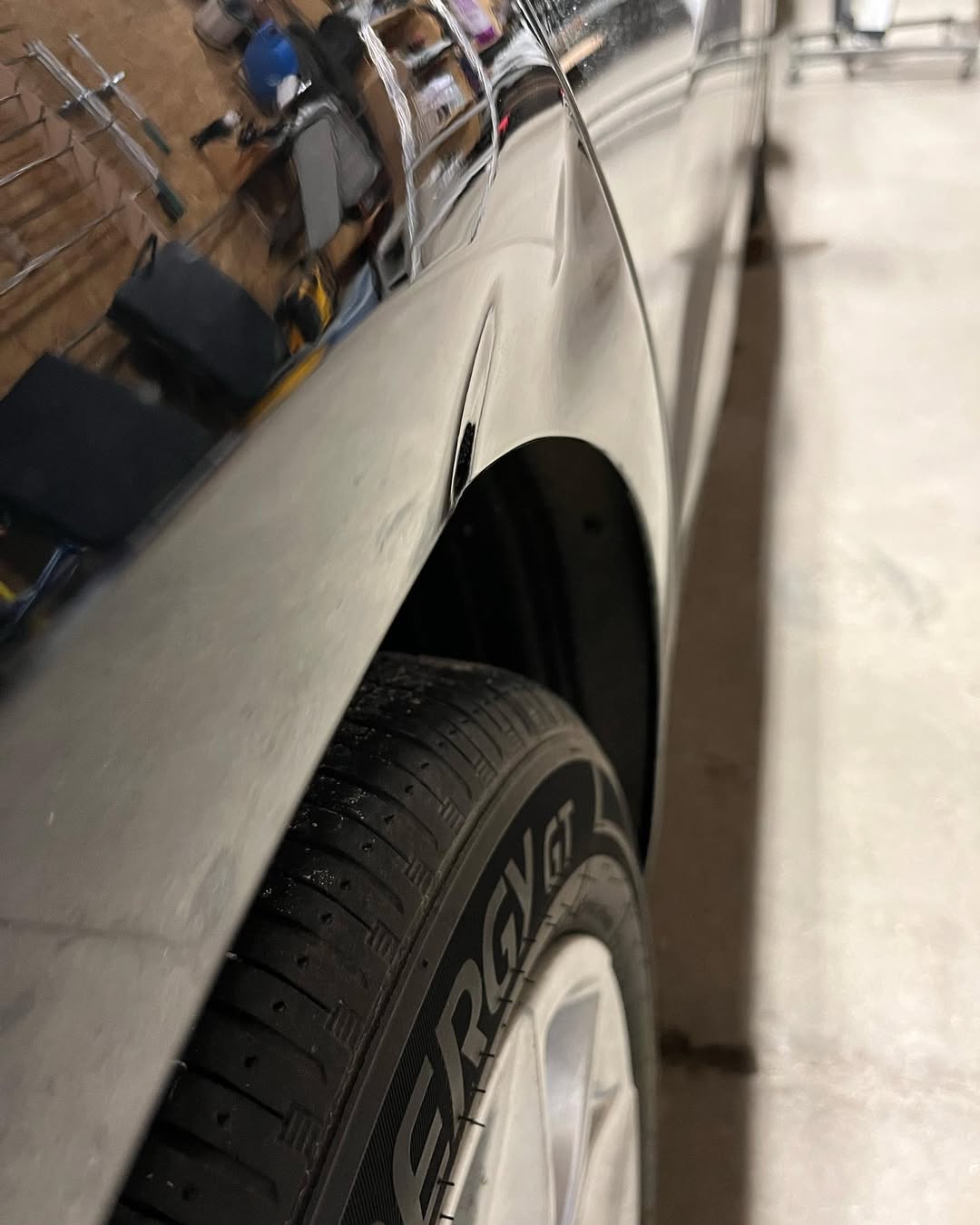 Orange car panel with scratches