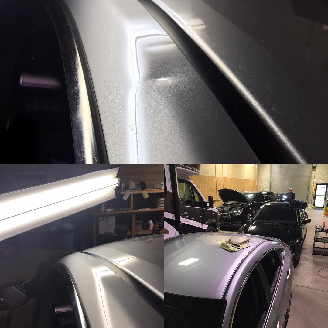 Before and after car surface repair