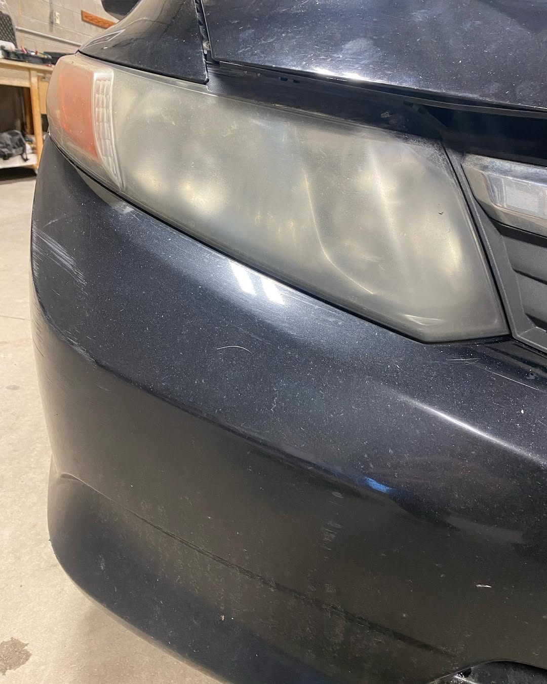Dirty hazy car fog light